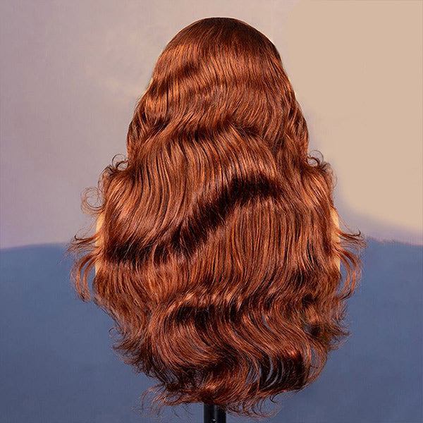 Auburn Brown #33 Color Middle/Side C Part Body Wave Wig 7x5 Wear Go Glueless Wig Human Hair Wigs Beginner Friendly