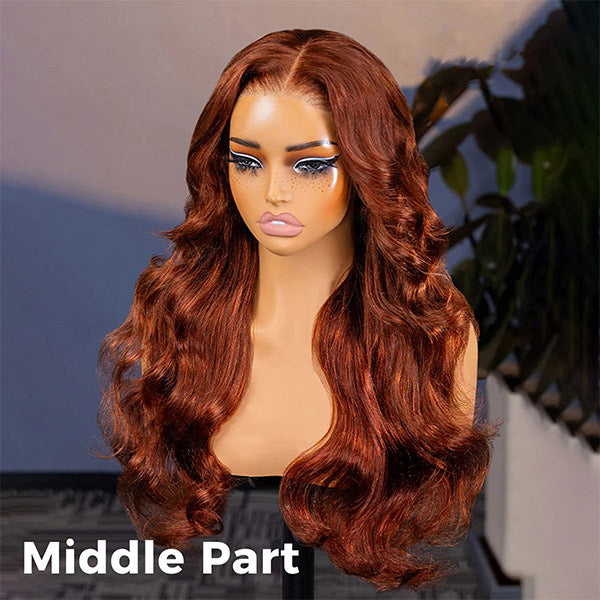Auburn Brown #33 Color Middle/Side C Part Body Wave Wig 7x5 Wear Go Glueless Wig Human Hair Wigs Beginner Friendly