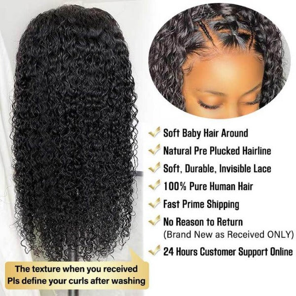 HD Lace Wigs Kinky Curly Mongolian Virgin Human Hair Pre-Plucked Lace Front Wigs with Baby Hair