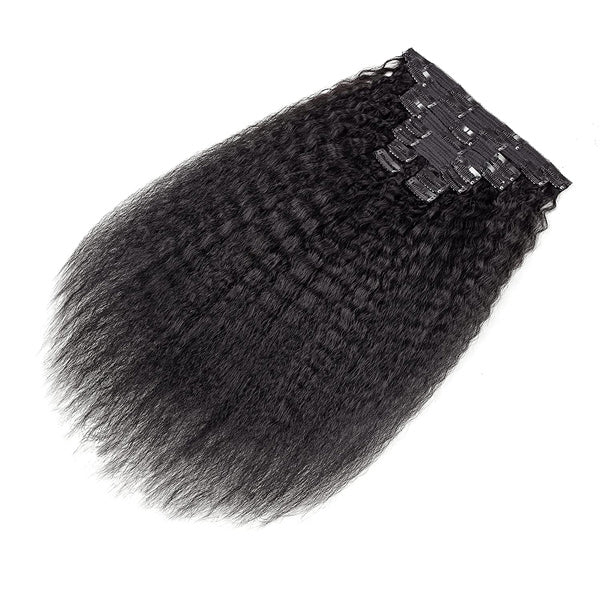 Kinky Straight Clip In Extension Human Hair Natural Black Color