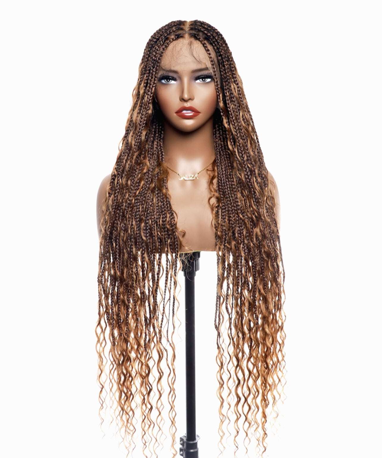 Pre Bleached 613 Blond HD Full Lace Human Hair Boho Curls 36" Knotless Boho Box Braided Wig