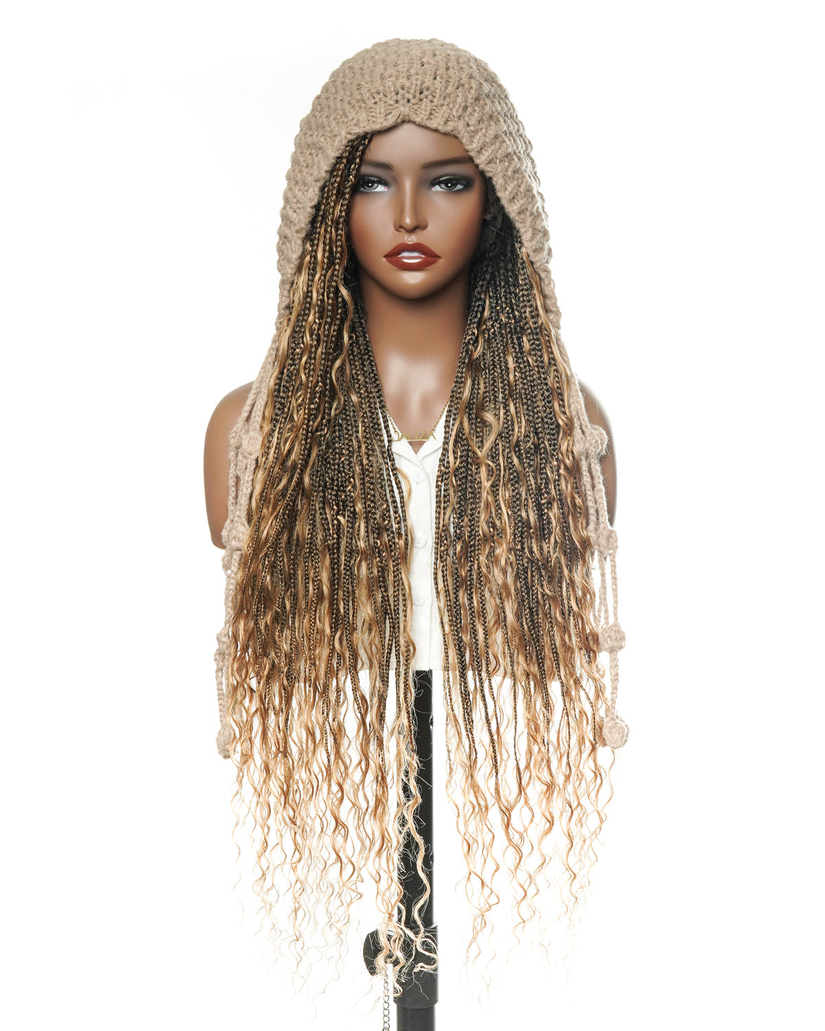 Full Transparent Lace Human Hair Boho Curls Knotless Boho Box Braided Wig 86 Strands