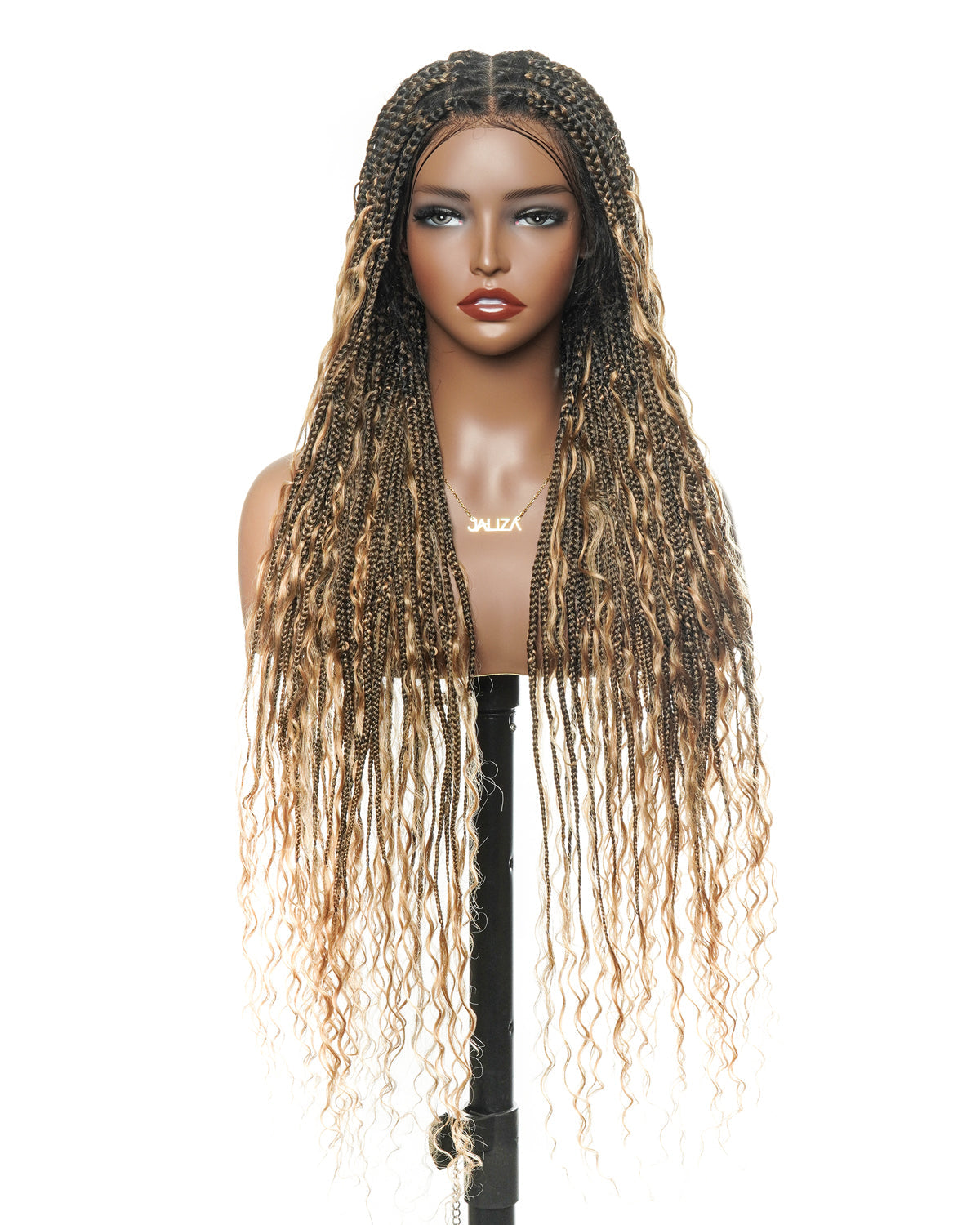 Full Transparent Lace Human Hair Boho Curls Knotless Boho Box Braided Wig 86 Strands