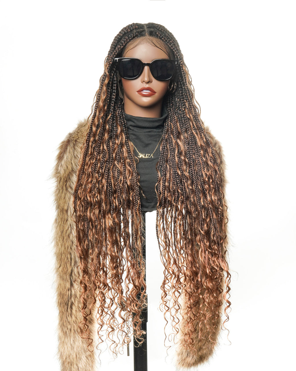 Full Transparent Lace Human Hair Boho Curls Knotless Boho Box Braided Wig 86 Strands