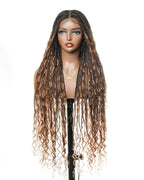 Full Transparent Lace Human Hair Boho Curls Knotless Boho Box Braided Wig 86 Strands