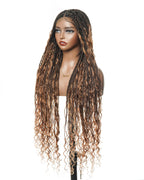 Full Transparent Lace Human Hair Boho Curls Knotless Boho Box Braided Wig 86 Strands