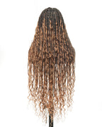 Full Transparent Lace Human Hair Boho Curls Knotless Boho Box Braided Wig 86 Strands