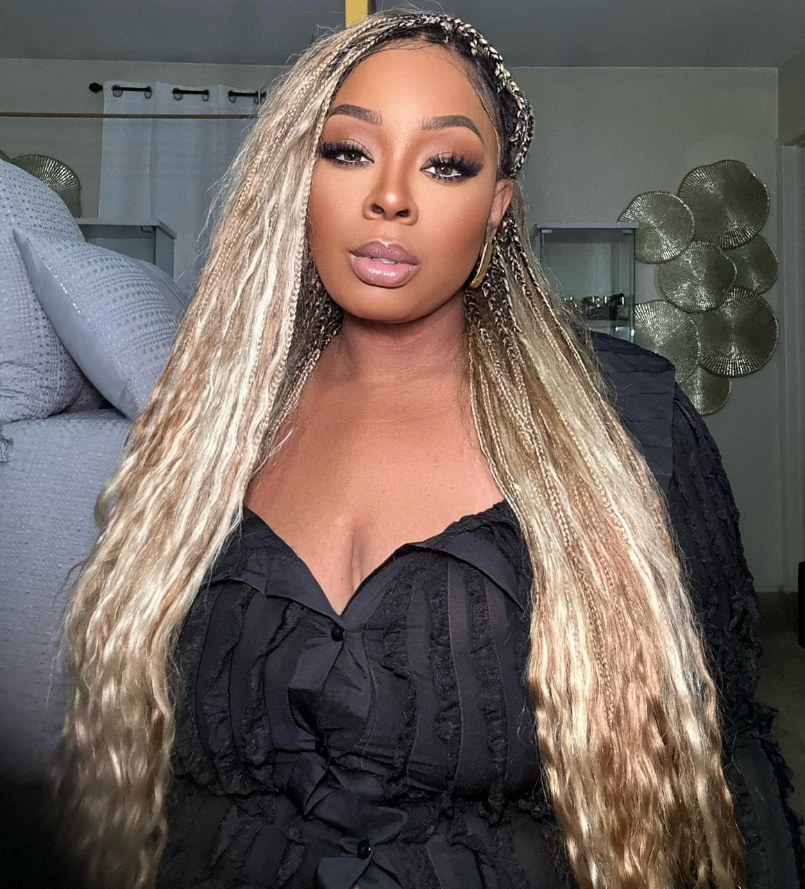 Human Hair Super Boho Color #27/613 Pre Bleached Human Hair Lace Knotless Boho Box Braided Wig Full-dense 100 Strands