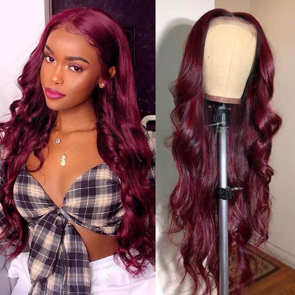 13x4 /4x4 Lace Frontal 99J Body Wave Human Virgin Hair Lace Front Wigs