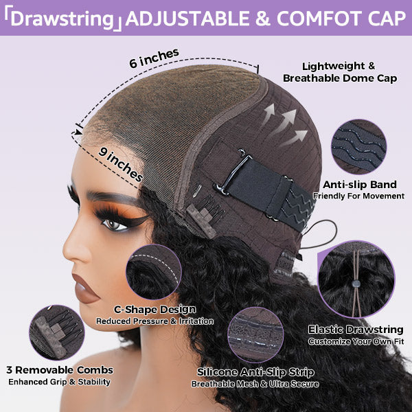 Pre Styled C Part Layered Yaki Body Wave Snug Fit Drawstring Wear Go Glueless Wig Pre-Cut 9x6 Lace Bleached Knots