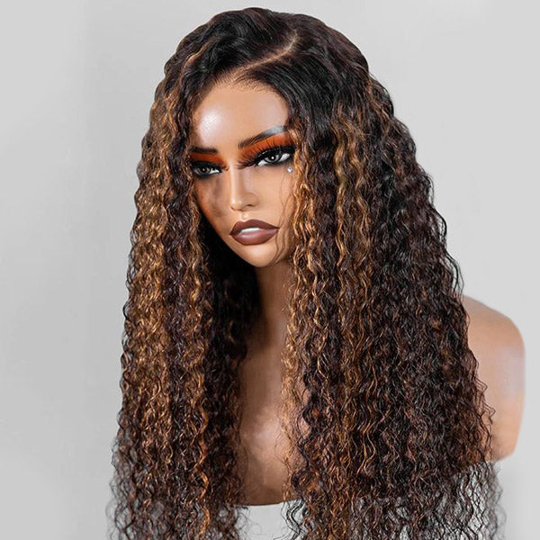 Glueless Balayage Highlight Ombre Brown Water Wave Wear Go Wig Beginnner Friendly