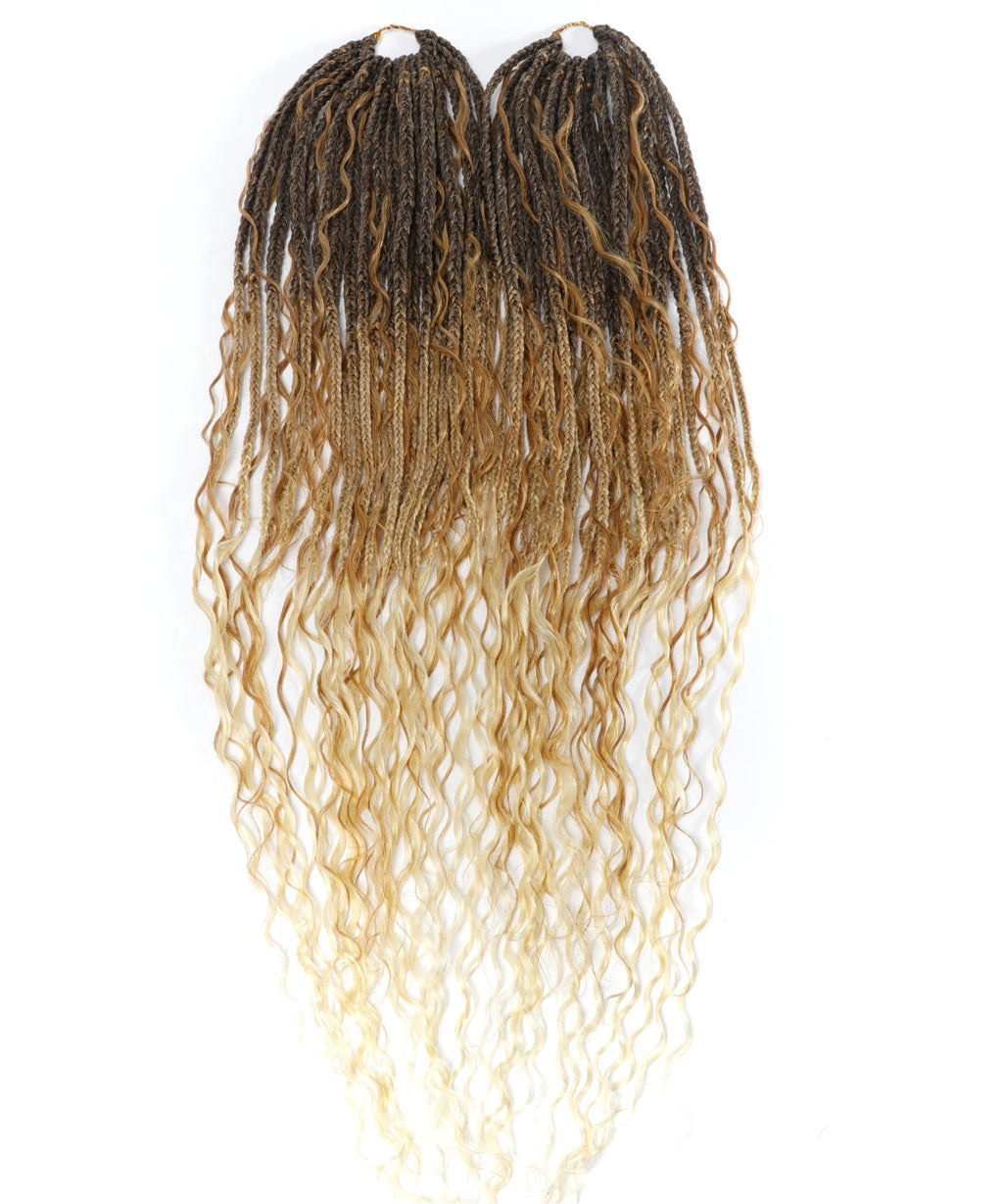 24" Pre Looped Crochet Boho Box Braids With Human Hair Curls - 80 strands/Pack