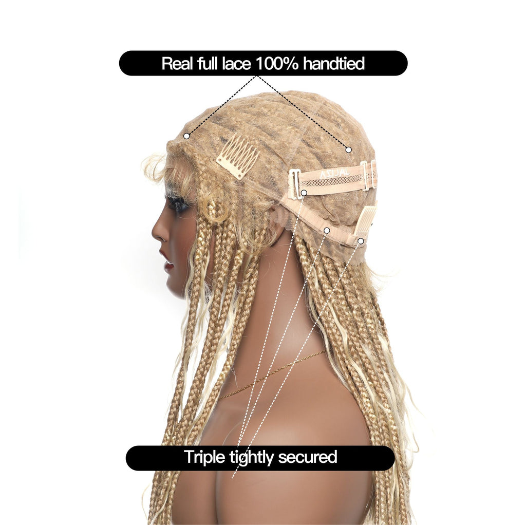 Pre Bleached 613 Blond HD Full Lace Human Hair Boho Curls 36" Knotless Boho Box Braided Wig