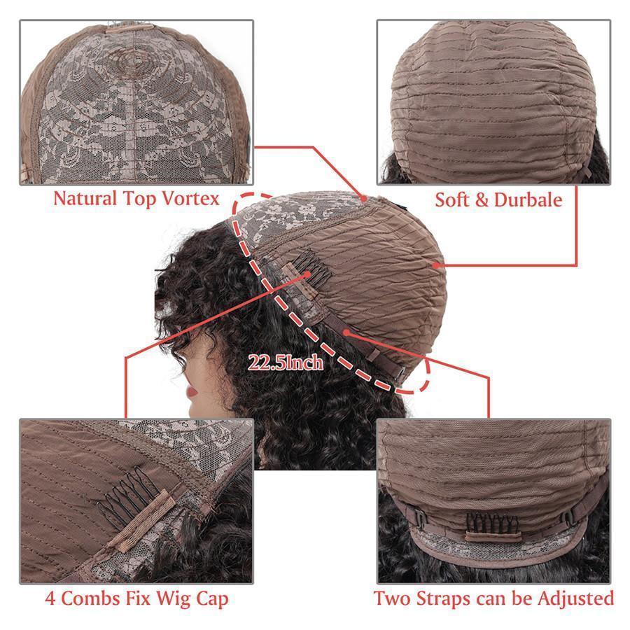 Low-Maintenance Water Wave Human Hair Wig with Bangs Heat-Friendly No Shedding