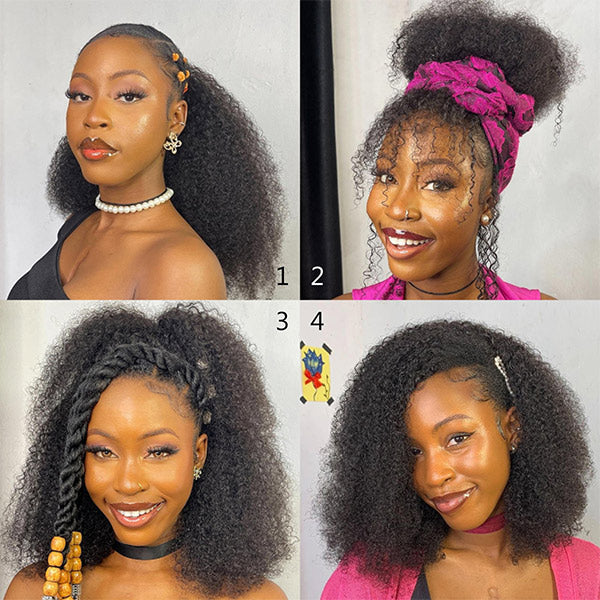 Afro Curly Hair Invisi-Drawstring 360 Lace Glueless Wig Beginner Friendly