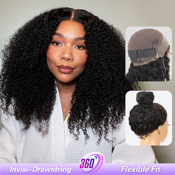Afro Curly Hair Invisi-Drawstring 360 Lace Glueless Wig Beginner Friendly