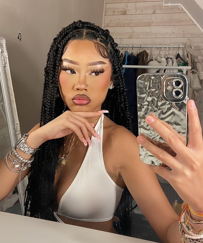 Butterfly Knotless Braids Over Hip-Length 36" Full Hand Tied Lace Medium Box Braided Wig