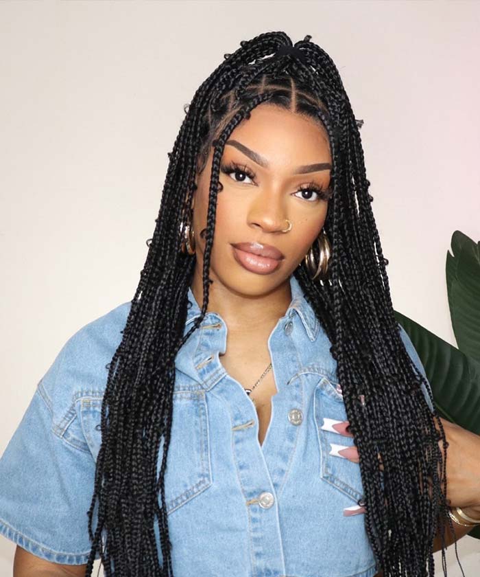 Butterfly Knotless Braids Over Hip-Length 36" Full Hand Tied Lace Medium Box Braided Wig