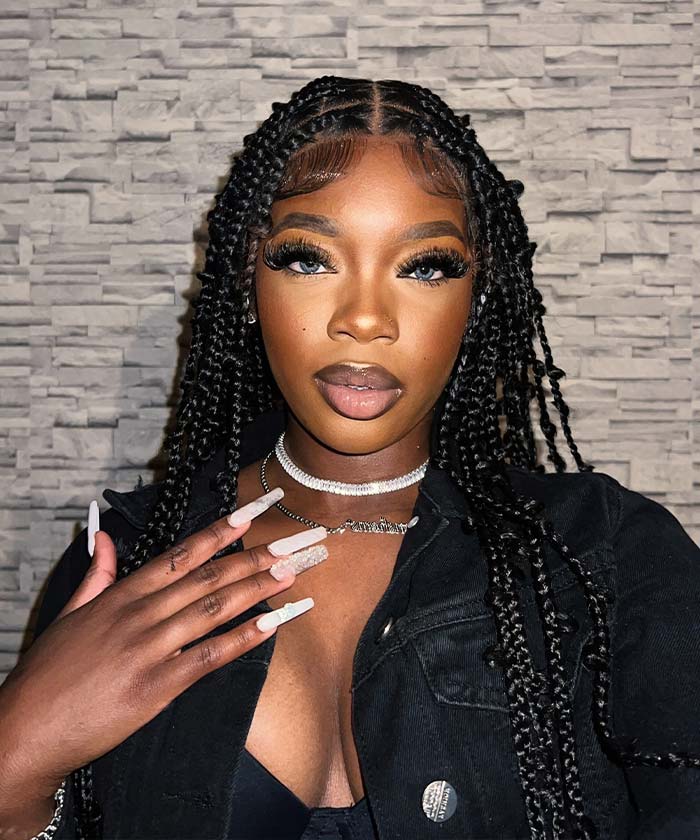 Butterfly Knotless Braids Over Hip-Length 36" Full Hand Tied Lace Medium Box Braided Wig