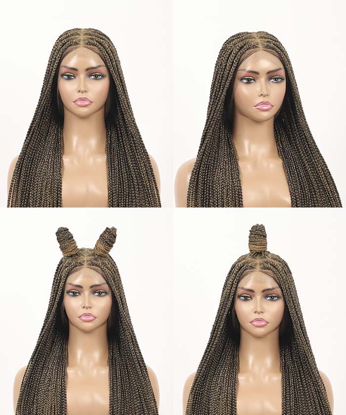 Fancivivi Small Knotless Box Braids 102 Strands Triangle Base Over Hip-Length 36" Full Hand Tied Lace Braided Wig
