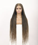 Fancivivi Small Knotless Box Braids 102 Strands Triangle Base Over Hip-Length 36" Full Hand Tied Lace Braided Wig