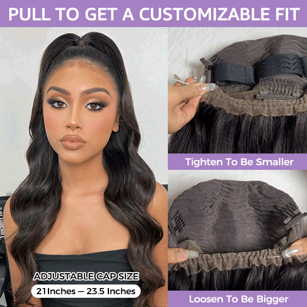 Body Wave Invisi Drawstring 360 Glueless Wig Flexible Fit Bleached Knots Wig Pre-Cut Lace