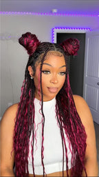 Human Hair Boho Box HD Lace Braided Wig 36 Inches 88 Strands - Light Burgundy