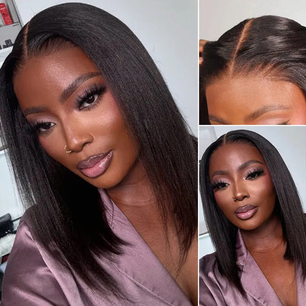 Yaki Straight Layered Cut Wear Go Glueless Wig Pre-Cut 9x6 T Part Lace Bob Wig