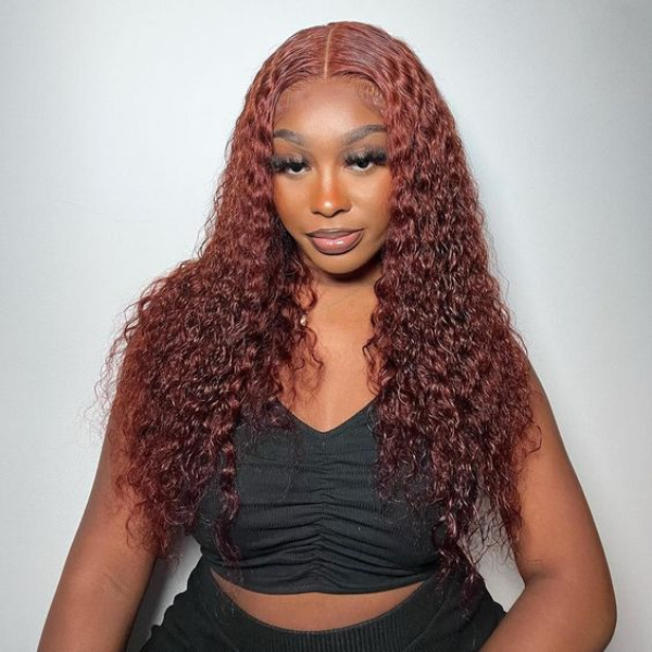 Glueless Color Wigs Water Wave Reddish Brown Color Wear Go Glueless Wig Preplucked Pre-cut 7x5 Lace Wig