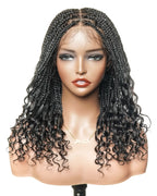 Nina - Short Pre Bleached HD Full Lace Knotless Box Braided Wig With Human Hair Curly Ends