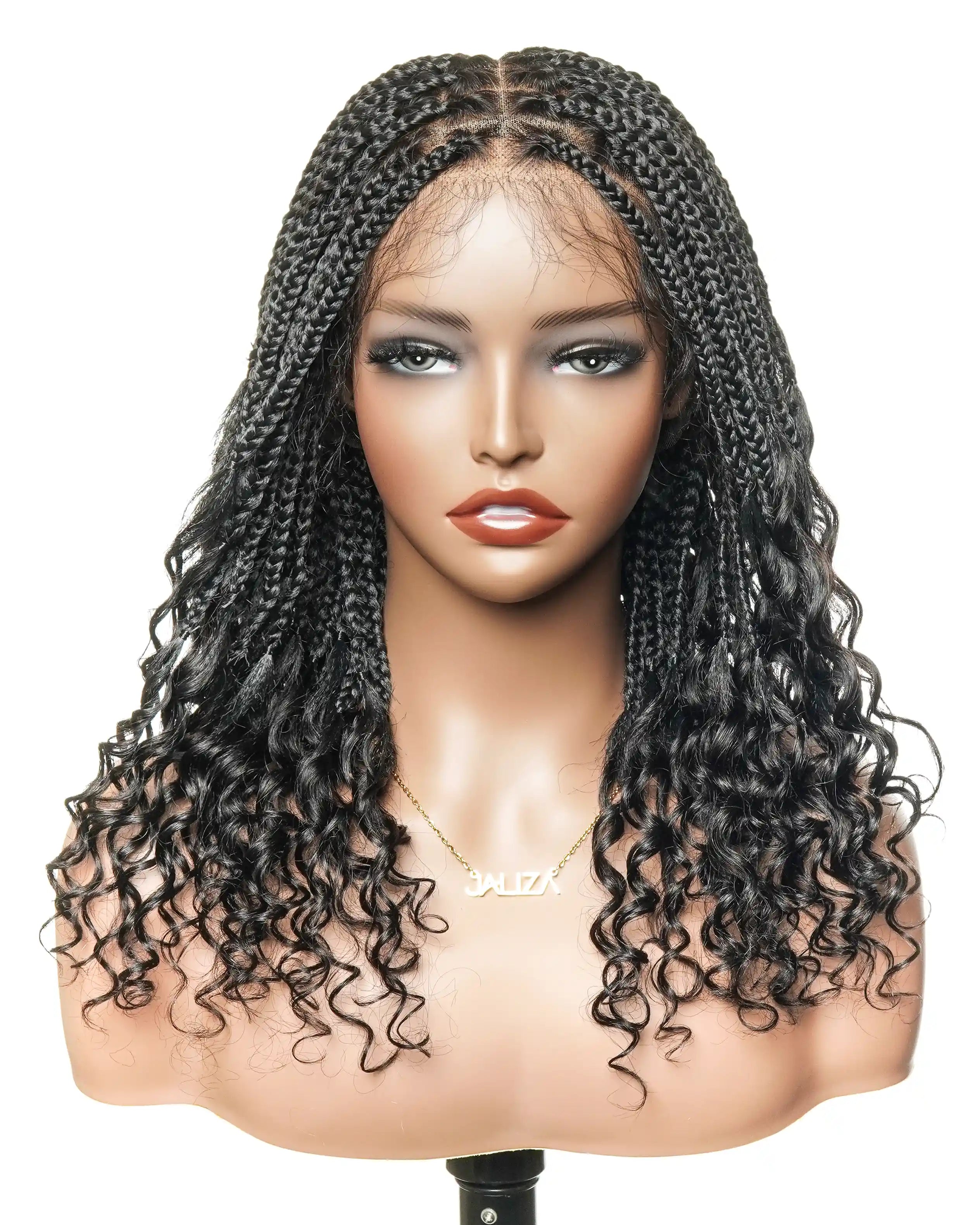 Nina - Short Pre Bleached HD Full Lace Knotless Box Braided Wig With Human Hair Curly Ends