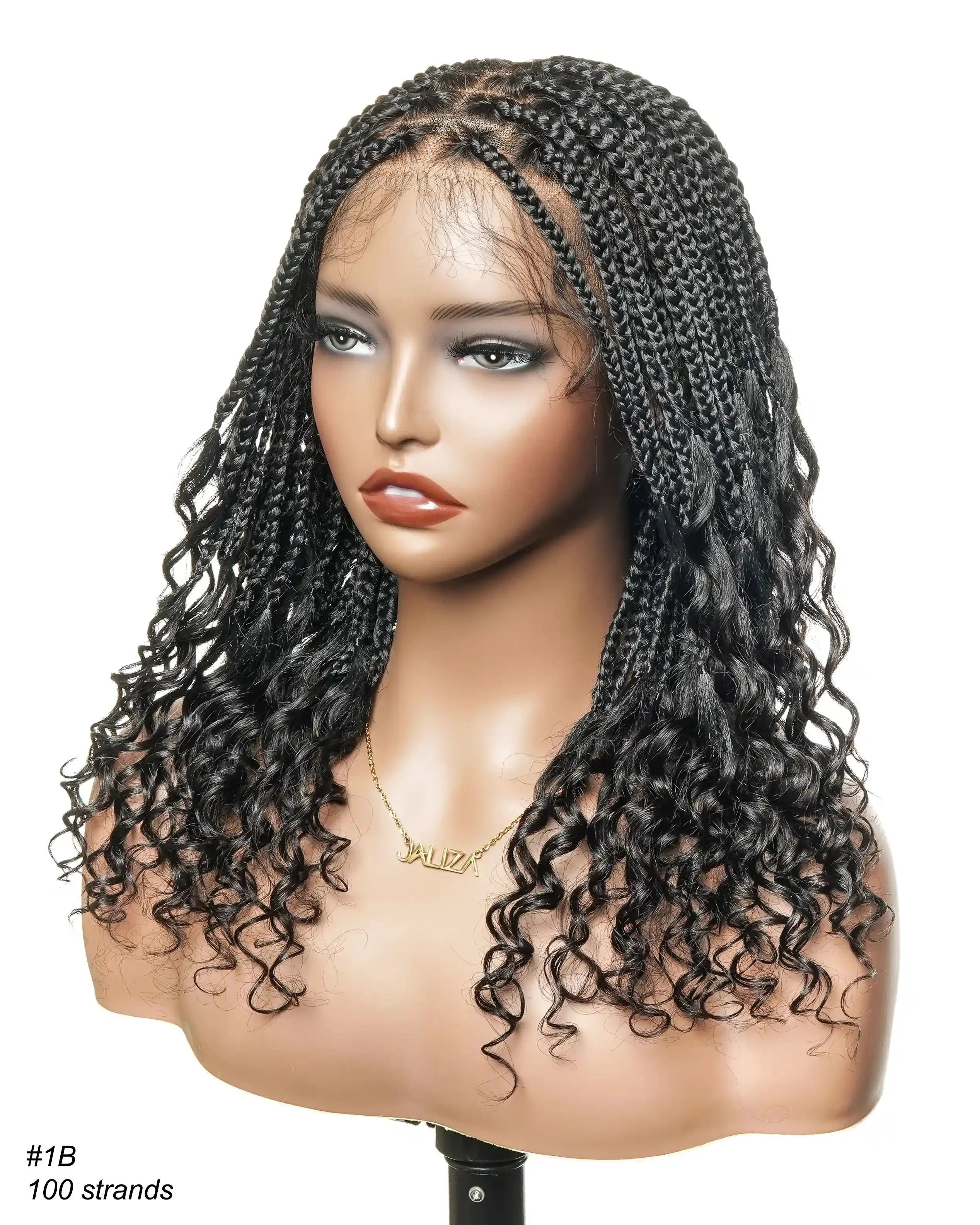 Nina - Short Pre Bleached HD Full Lace Knotless Box Braided Wig With Human Hair Curly Ends