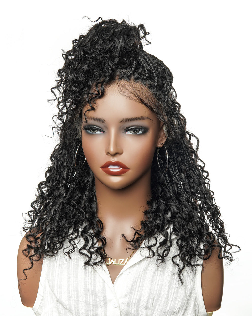 Kiki - 16" Pre Bleached HD Full Lace Human Hair Curls HD Full Lace Knotless Boho Box Braided Wig