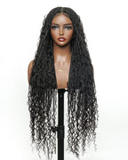 Full Transparent Lace Human Hair Boho Curls Knotless Boho Box Braided Wig 86 Strands