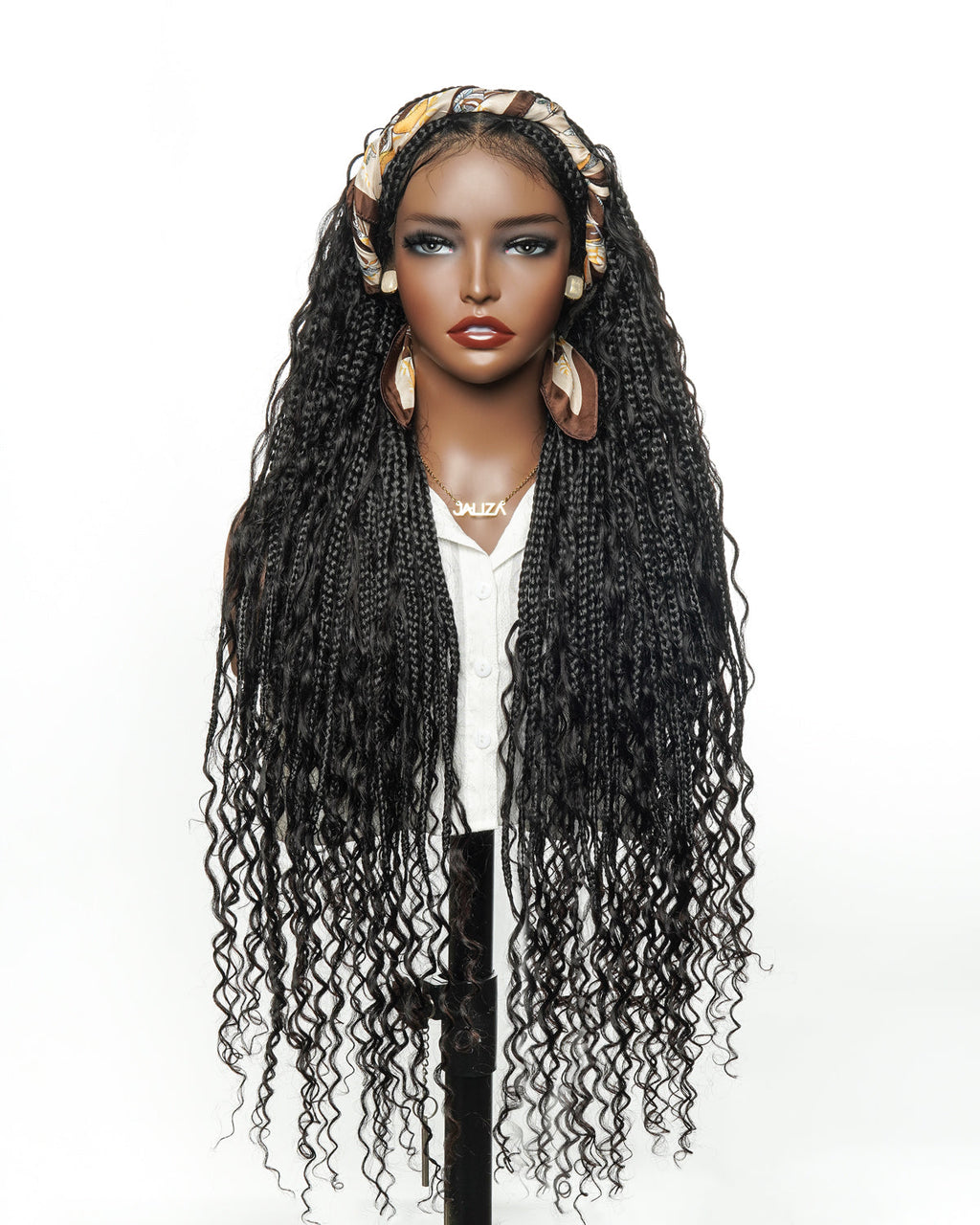 Full Transparent Lace Human Hair Boho Curls Knotless Boho Box Braided Wig 86 Strands