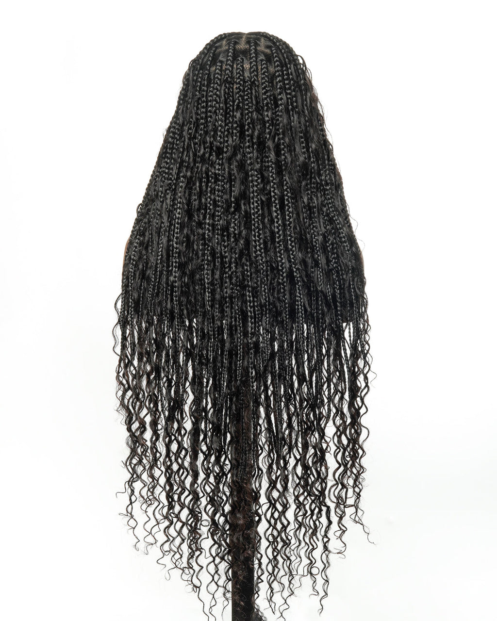 Full Transparent Lace Human Hair Boho Curls Knotless Boho Box Braided Wig 86 Strands