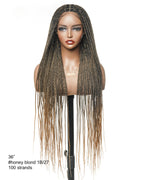 36" Pre Bleached Human Hair HD Lace Lightweight Knotless Box Braided Wig 100 Strands