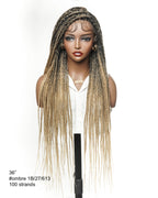 36" Pre Bleached Human Hair HD Lace Lightweight Knotless Box Braided Wig 100 Strands