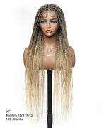 36" Pre Bleached Human Hair HD Lace Lightweight Knotless Box Braided Wig 100 Strands