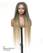 36" Pre Bleached Human Hair HD Lace Lightweight Knotless Box Braided Wig 100 Strands