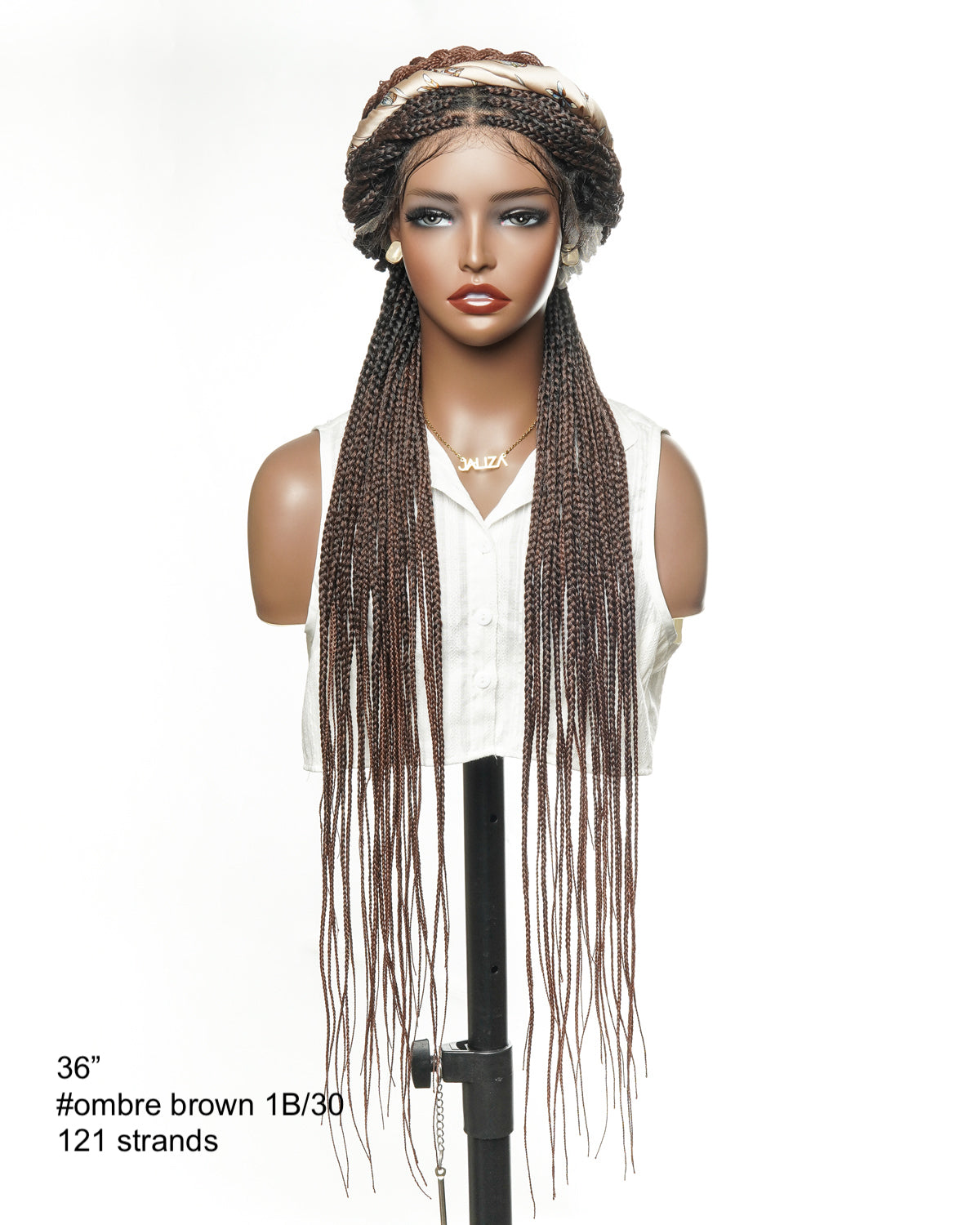 36" Pre Bleached Human Hair HD Lace Lightweight Knotless Box Braided Wig 100 Strands