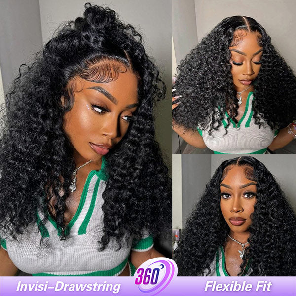 Deep Wave Invisi-Drawstring 360 Lace Glueless Wig Bleached Knots Wear Go Wig