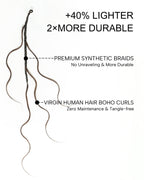 18" Crochet Boho Braids With Bora Bora Human Hair Loose Body Curls In Dark Brown 120 Strands/Pack