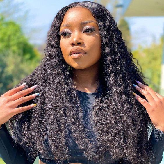Pre-Bleached Knots Deep Wave Hair Drawstring Wear Go Glueless Wigs 7x5 Pre Cut HD Lace Closure Wigs With Pre Plucked Nautral Hairline