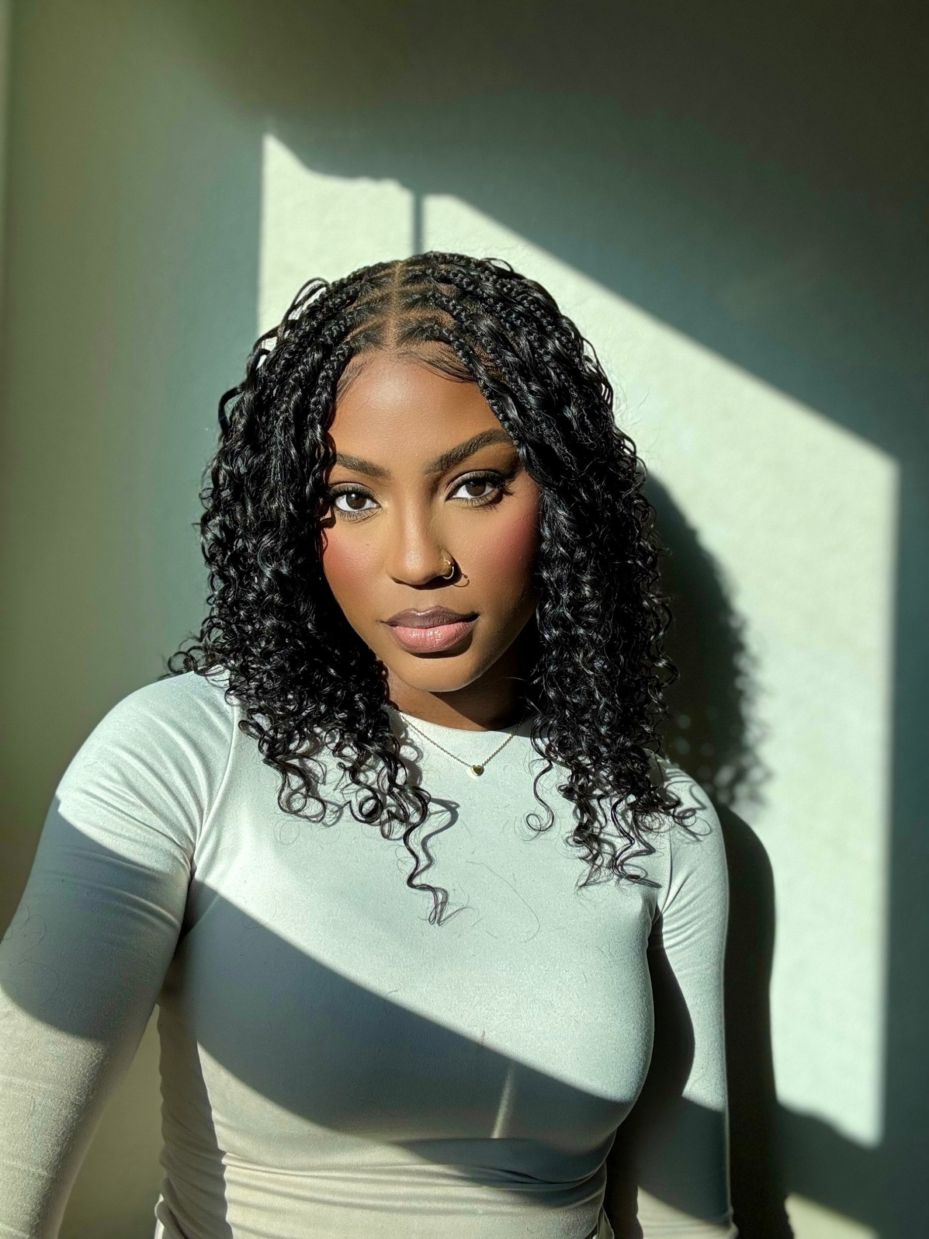 Kiki - 16" Pre Bleached HD Full Lace Human Hair Curls HD Full Lace Knotless Boho Box Braided Wig