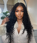 Glueless 16"-24" Pre Cut HD Full Elastic Lace Human Hair Boho Curls Lightweight Ready-To-Go Braided Wig (Lace Not Hand Tied)