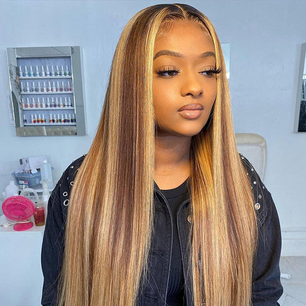 Straight Highlight Ombre 4/27 Wear Go Glueless Wig 360 Pre-cut Lace Wig