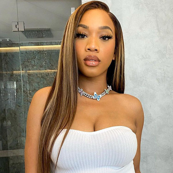 Straight Highlight Ombre 4/27 Wear Go Glueless Wig 360 Pre-cut Lace Wig