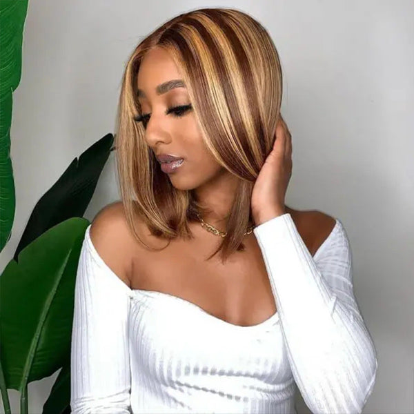 Wear Go Glueless Wigs 4/27 Highlight Color Straight Hair Bob Wigs Pre Cut 7x5 Lace