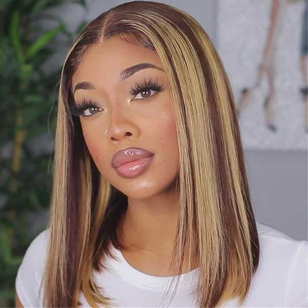 Wear Go Glueless Wigs 4/27 Highlight Color Straight Hair Bob Wigs Pre Cut 7x5 Lace